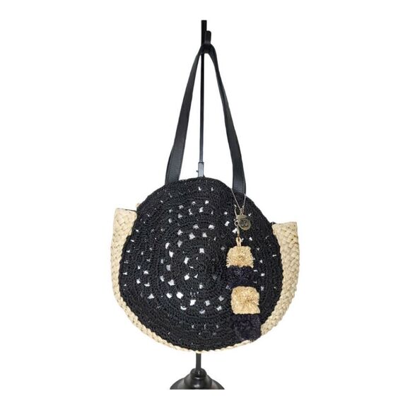 The Sak 30th Anniversary Black Calistoga Crochet and Raffia Shoulder Purse Woven - Picture 1 of 6